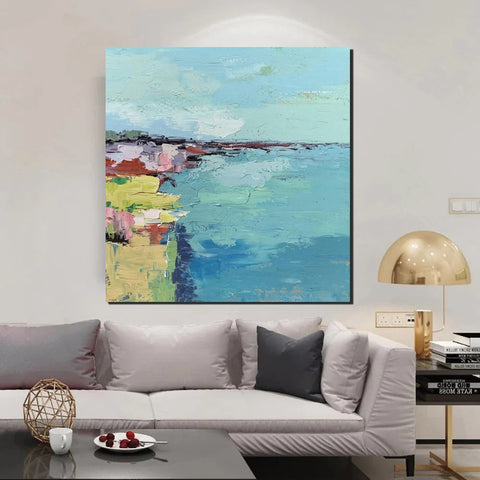 Seashore Abstract Painting, Hand Painted Abstract Painting, Extra Large Abstract Paintings on Canvas, Bedroom Wall Art Ideas, Abstract Landscape Painting-Silvia Home Craft