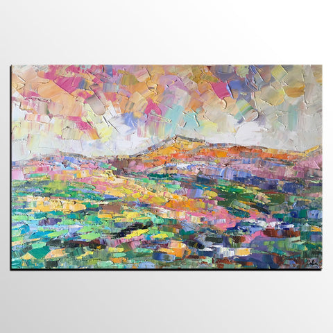 Abstract Mountain Landscape Painting, Custom Landscape Painting on Canvas, Large Painting for Living Room, Heavy Texture Painting-Silvia Home Craft