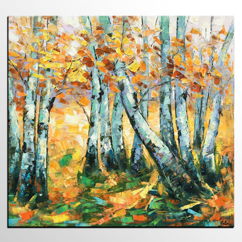 Landscape Painting, Oil Painting, Autumn Tree Painting, Abstract Painting, Custom Canvas Painting-Silvia Home Craft