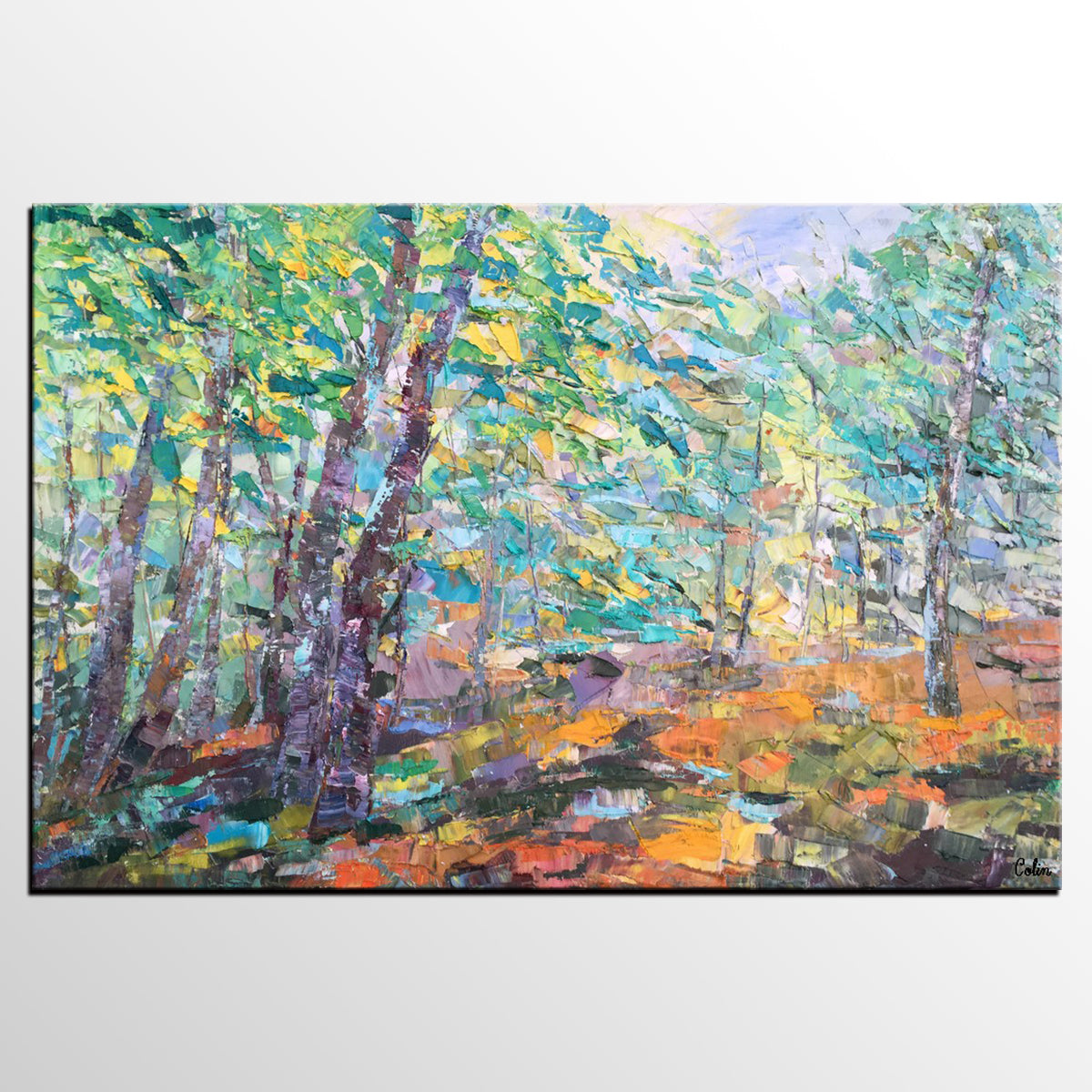 Autumn Forest Tree Painting, Landscape Canvas Painting, Impasto Paintings, Custom Large Painting for Bedroom, Original Landscape Painting-Silvia Home Craft