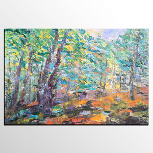 Autumn Forest Tree Painting, Landscape Canvas Painting, Impasto Paintings, Custom Large Painting for Bedroom, Original Landscape Painting-Silvia Home Craft