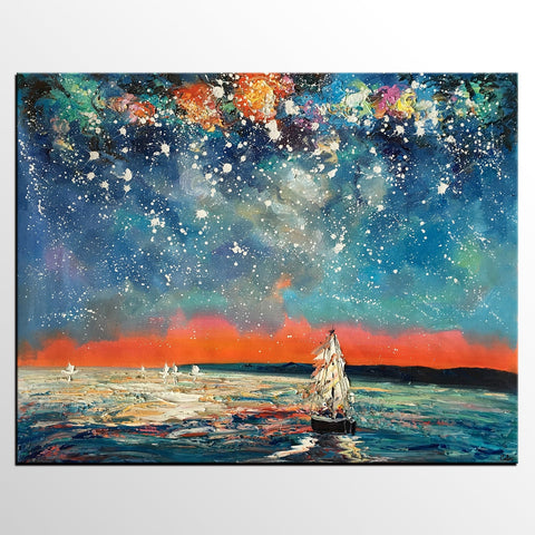 Landscape Painting, Starry Night Sky, Abstract Painting, Canvas Art, Custom Extra Large Canvas Painting-Silvia Home Craft