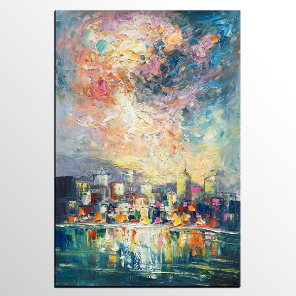 Abstract Landscape Painting, Heavy Texture Wall Art Paintings, Custom Original Paintings on Canvas, Cityscape Painting-Silvia Home Craft