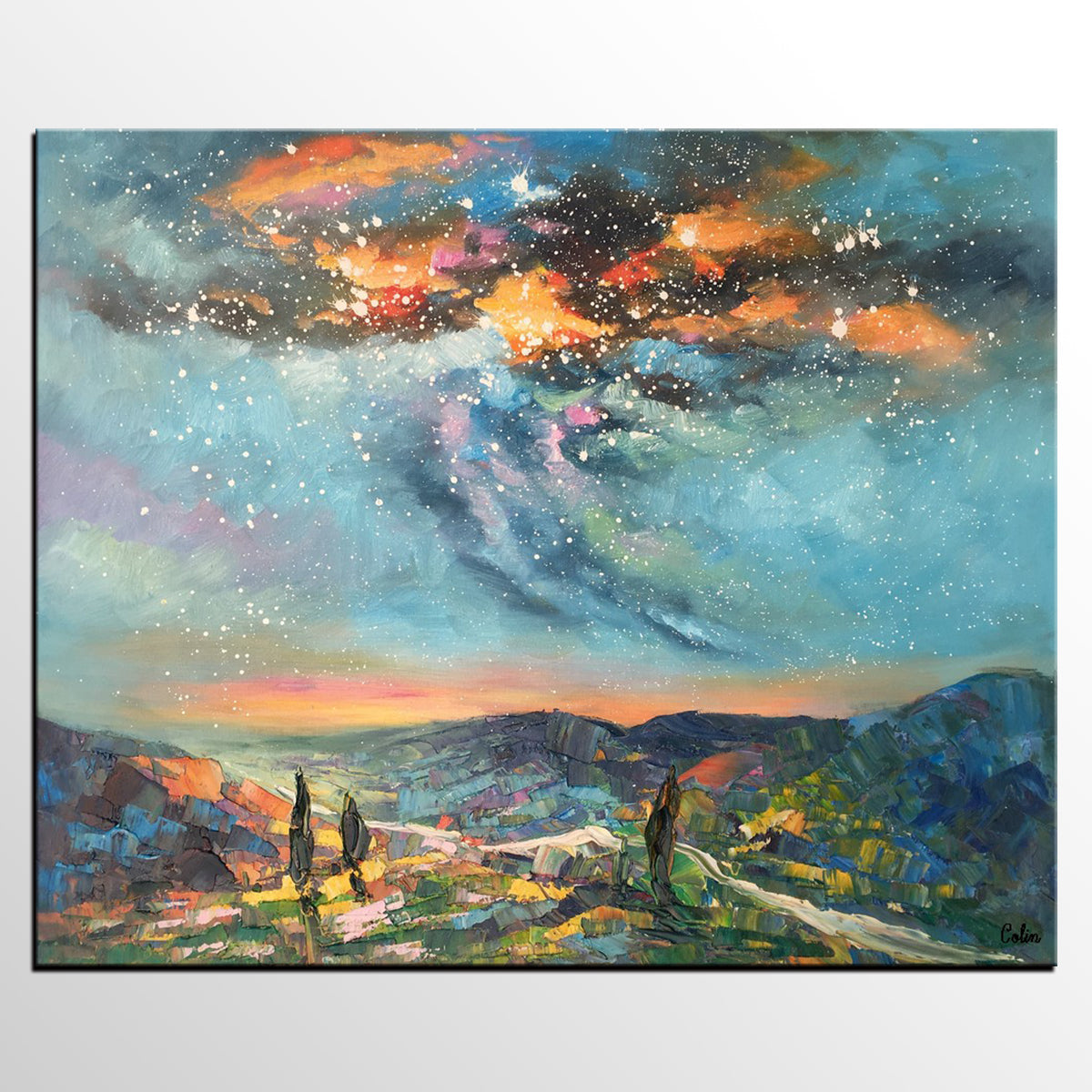 Oil Painting, Starry Night Sky Painting, Custom Abstract Canvas Artwork, Canvas Painting for Kitchen-Silvia Home Craft