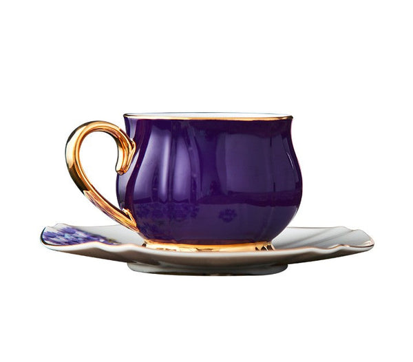 Elegant Purple Ceramic Cups, Unique Coffee Cup and Saucer in Gift Box as Birthday Gift, Beautiful British Tea Cups, Creative Bone China Porcelain Tea Cup Set-Silvia Home Craft