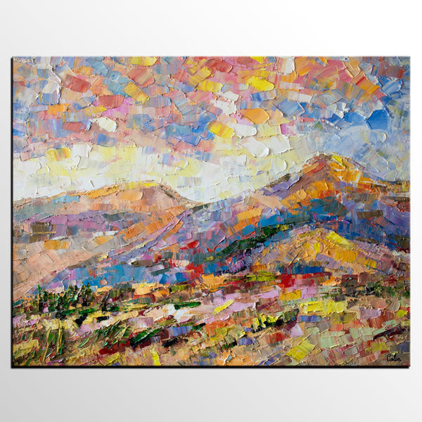 Oil Painting on Canvas, Mountain Landscape Painting, Custom Original Painting for Sale, Landscape Canvas Painting for Bedroom-Silvia Home Craft