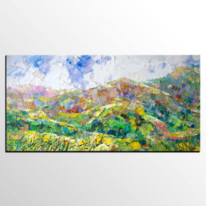 Mountain Landscape Painting, Spring Mountain Painting, Custom Original Painting on Canvas, Landscape Painting for Dining Room-Silvia Home Craft