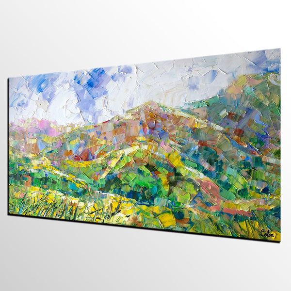 Mountain Landscape Painting, Spring Mountain Painting, Custom Original Painting on Canvas, Landscape Painting for Dining Room-Silvia Home Craft