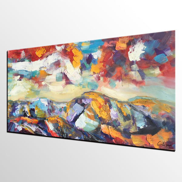 Mountain Landscape Painting, Original Landscape Painting, Custom Art, Heavy Texture Painting, Oil Painting for Living Room-Silvia Home Craft