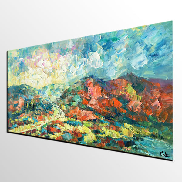 Original Wall Art, Mountain Landscape Painting, Large Wall Art, Original Artwork, Canvas Painting-Silvia Home Craft