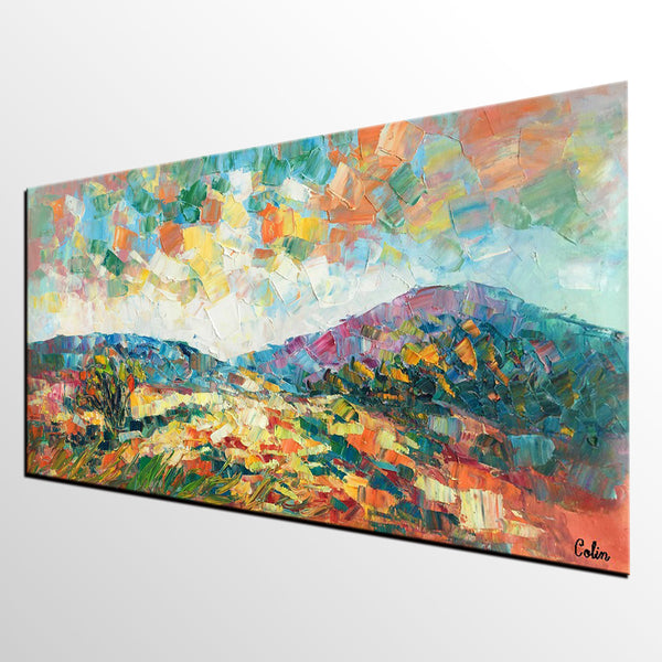 Original Artwork, Mountain Landscape Painting, Custom Extra Large Art, Canvas Artwork-Silvia Home Craft