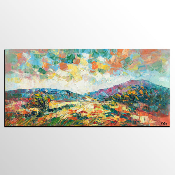 Original Artwork, Mountain Landscape Painting, Custom Extra Large Art, Canvas Artwork-Silvia Home Craft