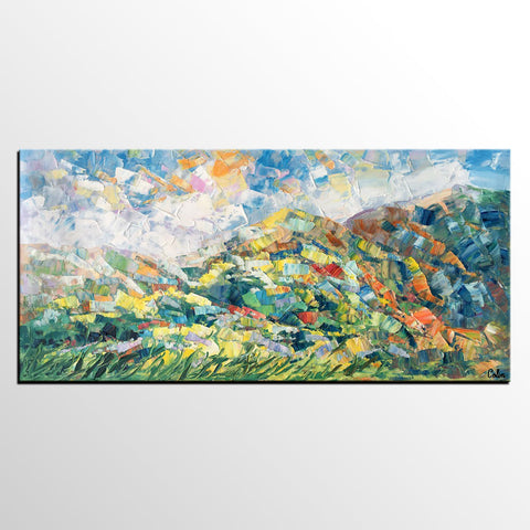 Spring Mountain Landscape Painting, Canvas Artwork, Original Artwork, Custom Extra Large Art-Silvia Home Craft