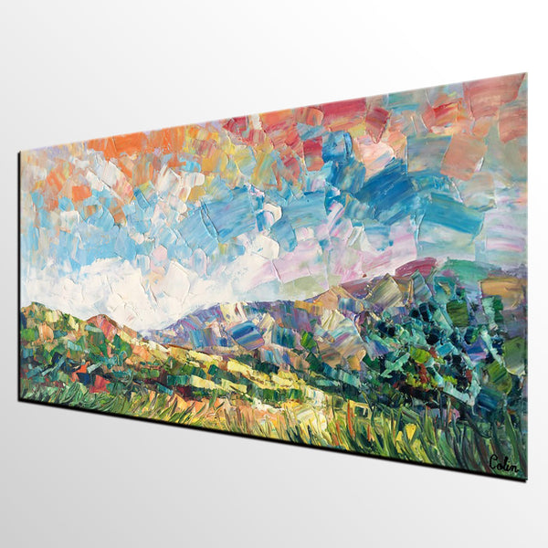 Spring Mountain Landscape Painting, Custom Extra Large Painting, Canvas Artwork, Original Artwork-Silvia Home Craft