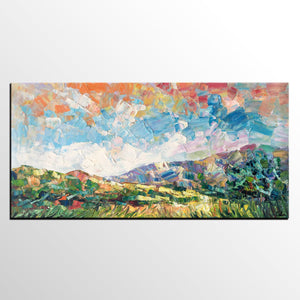 Spring Mountain Landscape Painting, Custom Extra Large Painting, Canvas Artwork, Original Artwork-Silvia Home Craft