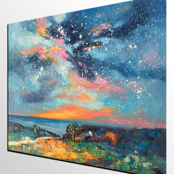 Original Painting, Starry Night Sky Painting, Original Artwork, Custom Large Canvas Painting, Art on Canvas-Silvia Home Craft