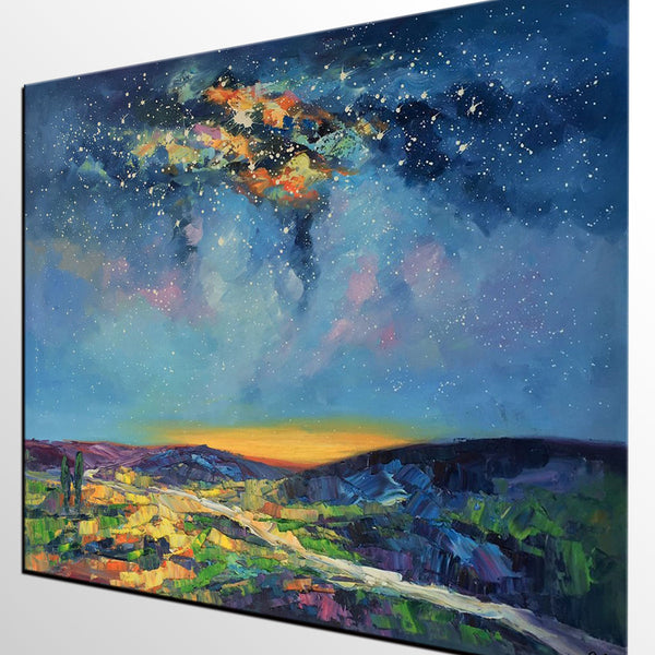 Bedroom Art, Abstract Painting, Starry Night Sky, Landscape Painting, Custom Large Art-Silvia Home Craft