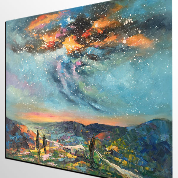 Oil Painting, Starry Night Sky Painting, Custom Abstract Canvas Artwork, Canvas Painting for Kitchen-Silvia Home Craft