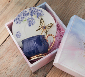 Elegant Purple Ceramic Cups, Unique Coffee Cup and Saucer in Gift Box as Birthday Gift, Beautiful British Tea Cups, Creative Bone China Porcelain Tea Cup Set-Silvia Home Craft