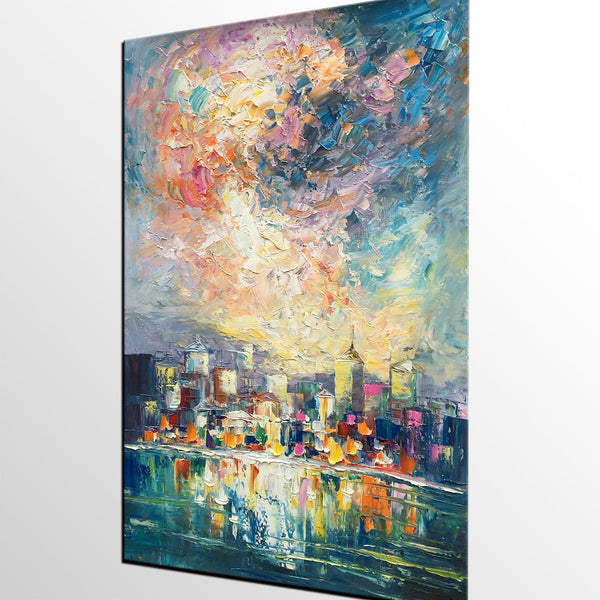 Abstract Landscape Painting, Heavy Texture Wall Art Paintings, Custom Original Paintings on Canvas, Cityscape Painting-Silvia Home Craft