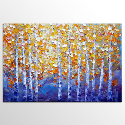 Autumn Landscape Paintings, Tree Painting, Modern Landscape Painting, Custom Art, Canvas Painting for Living Room-Silvia Home Craft