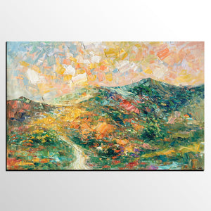 Large Oil Painting, Autumn Mountain Landscape Painting, Custom Abstract Painting, Heavy Texture Painting-Silvia Home Craft