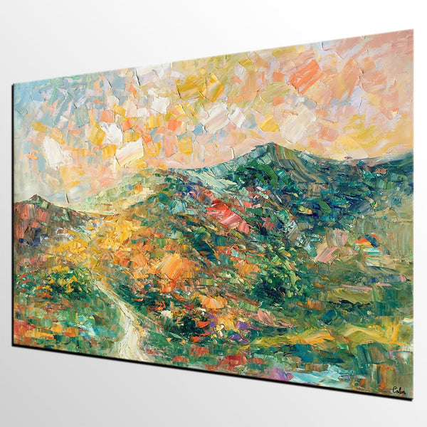 Large Oil Painting, Autumn Mountain Landscape Painting, Custom Abstract Painting, Heavy Texture Painting-Silvia Home Craft