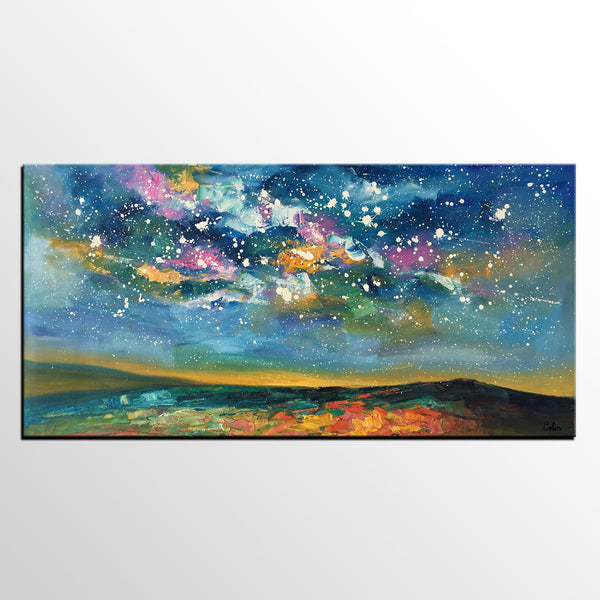 Abstract Landscape Paintings, Starry Night Sky Painting, Modern Canvas Painting, Custom Original Oil Paintings on Canvas-Silvia Home Craft