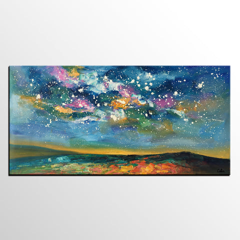 Abstract Landscape Paintings, Starry Night Sky Painting, Modern Canvas Painting, Custom Original Oil Paintings on Canvas-Silvia Home Craft