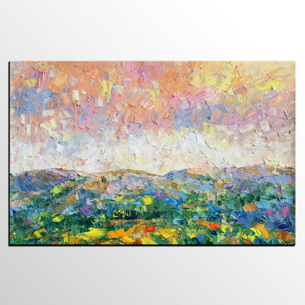 Mountain and Sky Painting, Landscape Painting, Custom Oil Painting Painting, Living Room Wall Art, Canvas Painting-Silvia Home Craft