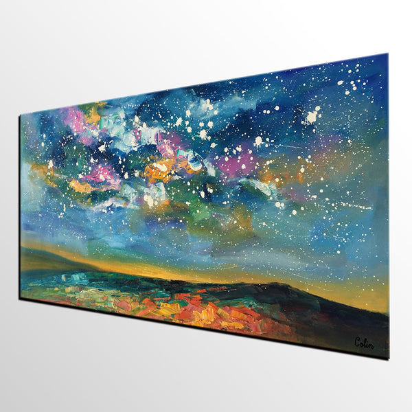 Abstract Landscape Paintings, Starry Night Sky Painting, Modern Canvas Painting, Custom Original Oil Paintings on Canvas-Silvia Home Craft