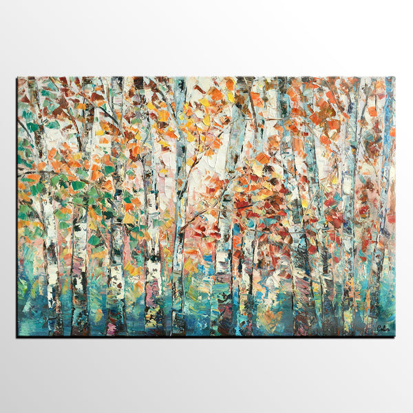 Landscape Oil Paintings, Autumn Tree Paintings, Custom Canvas Painting for Living Room, Landscape Painting on Canvas, Palette Knife Paintings-Silvia Home Craft