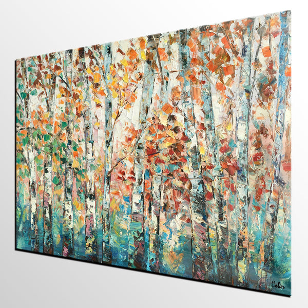 Landscape Oil Paintings, Autumn Tree Paintings, Custom Canvas Painting for Living Room, Landscape Painting on Canvas, Palette Knife Paintings-Silvia Home Craft