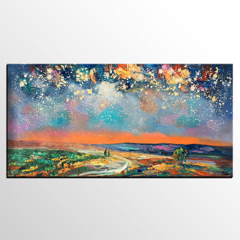 Canvas Art, Starry Night Sky Painting, Bedroom Wall Art, Abstract Painting, Custom Painting-Silvia Home Craft