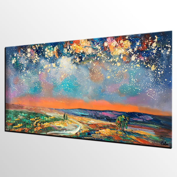 Canvas Art, Starry Night Sky Painting, Bedroom Wall Art, Abstract Painting, Custom Painting-Silvia Home Craft