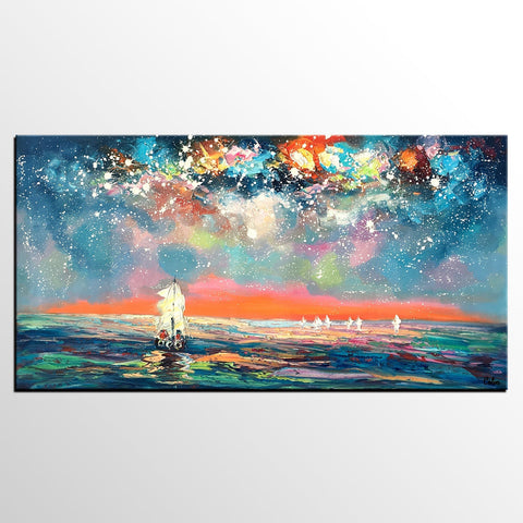 Landscape Painting for Sale, Starry Night Sky Painting, Impasto Artwork, Canvas Painting for Bedroom, Custom Original Landscape Painting-Silvia Home Craft