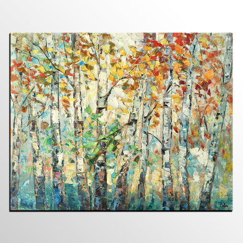 Autumn Tree Painting, Forest Tree Painting, Landscape Painting for Living Room, Buy Paintings Online, Custom Original Painting-Silvia Home Craft