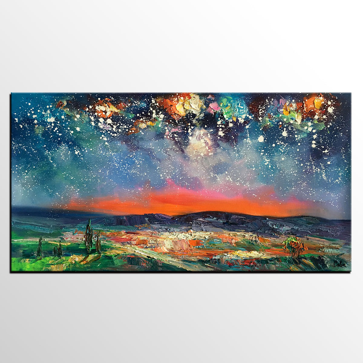 Canvas Painting for Dining Room, Custom Extra Large Painting, Starry Night Sky Painting, Original Landscape Painting-Silvia Home Craft