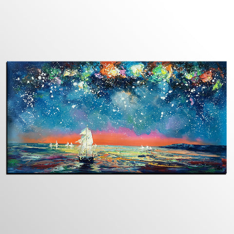 Impasto Artwork, Starry Night Sky Painting, Canvas Painting, Custom Extra Large Painting-Silvia Home Craft