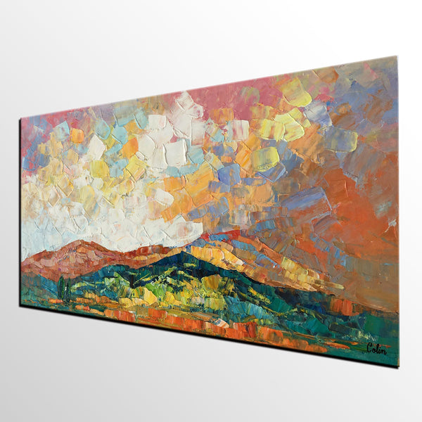 Mountain Landscape Painting, Original Artwork, Custom Extra Large Art, Canvas Artwork-Silvia Home Craft