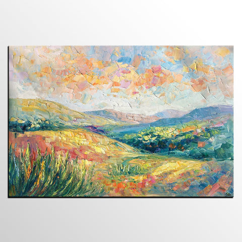 Mountain Landscape Painting, Custom Original Painting on Canvas, Large Oil Painting for Living Room, Heavy Texture Painting-Silvia Home Craft