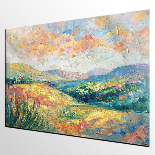 Mountain Landscape Painting, Custom Original Painting on Canvas, Large Oil Painting for Living Room, Heavy Texture Painting-Silvia Home Craft