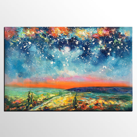 Buy Art Online, Abstract Art for Sale, Starry Night Sky Painting, Custom Extra Large Painting-Silvia Home Craft