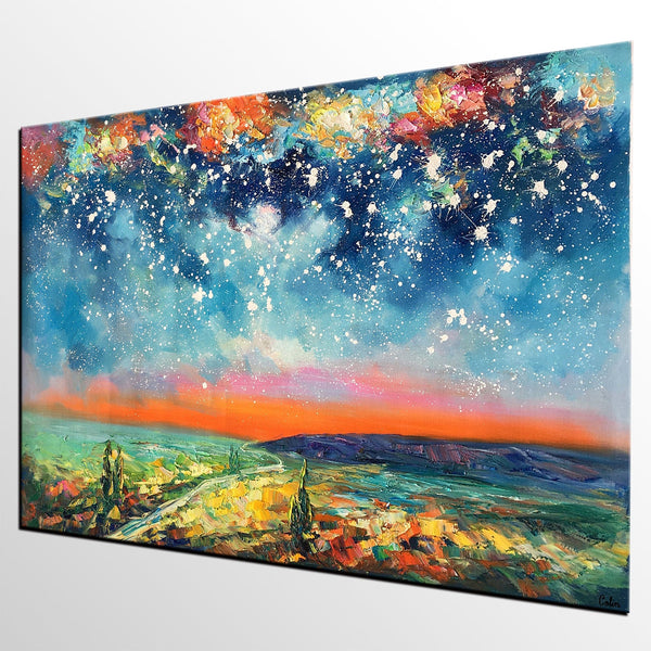 Buy Art Online, Abstract Art for Sale, Starry Night Sky Painting, Custom Extra Large Painting-Silvia Home Craft