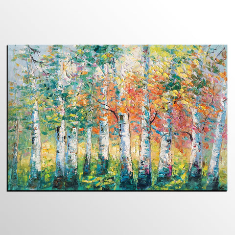 Landscape Oil Paintings, Birch Tree Painting, Large Wall Art Painting, Custom Oil Painting on Canvas, Wall Art Paintings for Sale-Silvia Home Craft