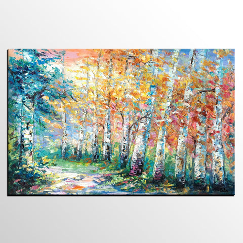 Landscape Painting, Canvas Painting, Birch Tree, Custom Large Abstract Art, Heavy Texture Art-Silvia Home Craft