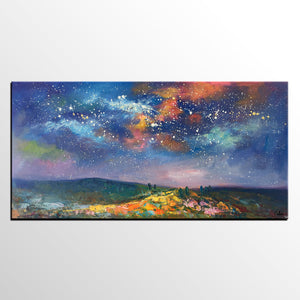 Starry Night Sky Oil Painting, Abstract Art, Modern Art Painting, Custom Extra Large Painting-Silvia Home Craft