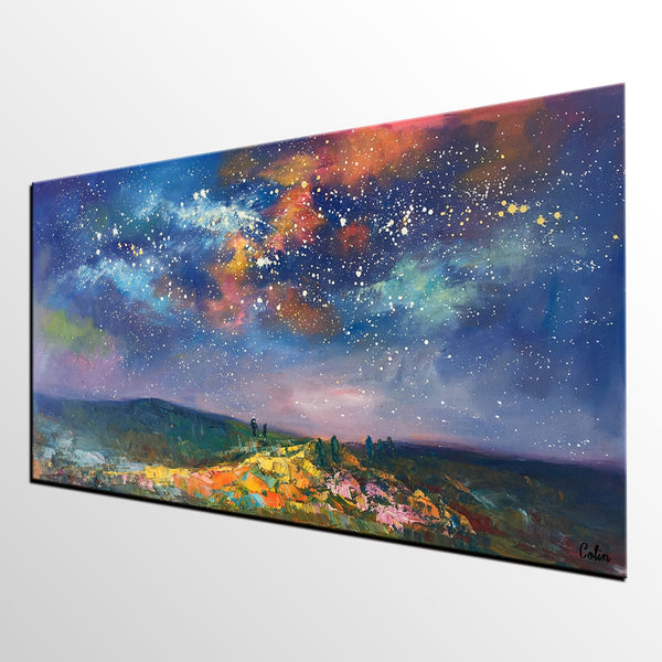 Starry Night Sky Oil Painting, Abstract Art, Modern Art Painting, Custom Extra Large Painting-Silvia Home Craft