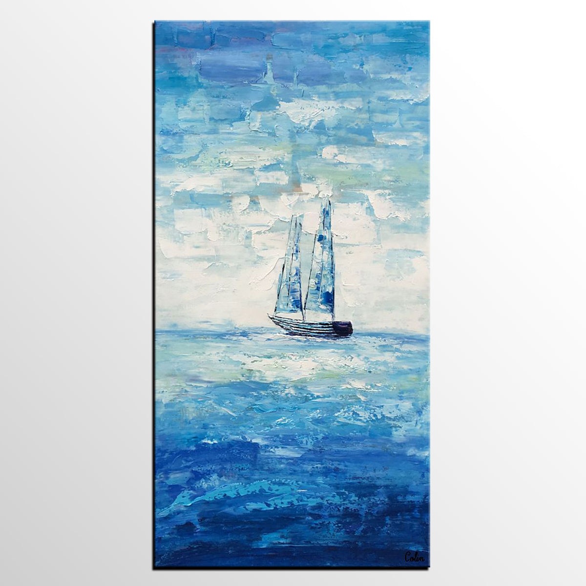 Boat Painting, Landscape Canvas Painting, Dining Room Canvas Painting, Custom Oil Painting on Canvas-Silvia Home Craft