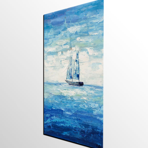 Boat Painting, Landscape Canvas Painting, Dining Room Canvas Painting, Custom Oil Painting on Canvas-Silvia Home Craft